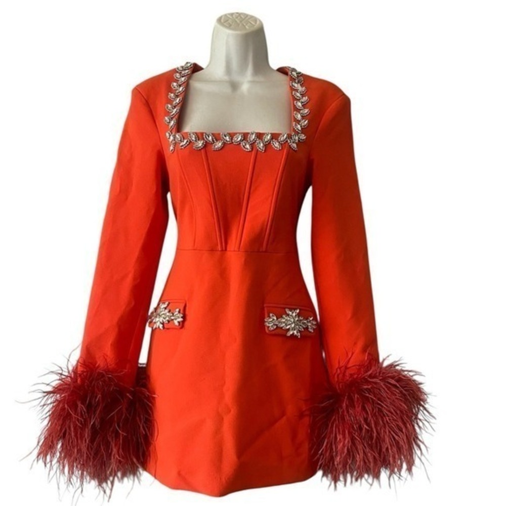 Loulou Couture Vibrant Dress with Feather Cuffs